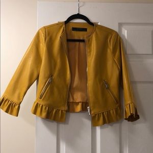 ZARA peplum mustard yellow faux leather jacket